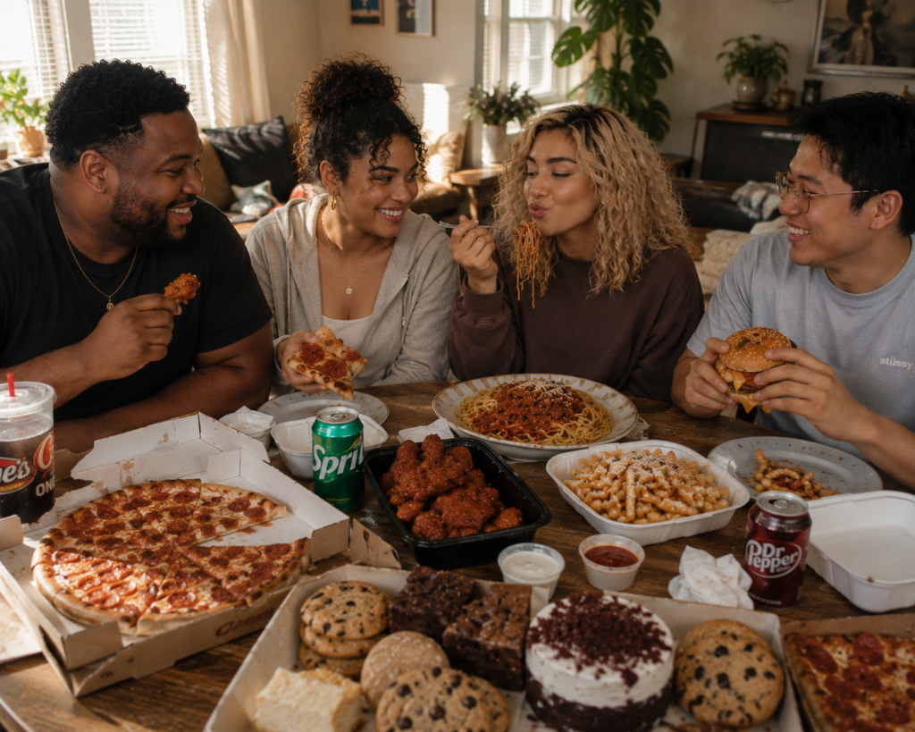 7 Myths Standing Between Men and Their Best Self: Men’s Health Month 6 Friends eating together